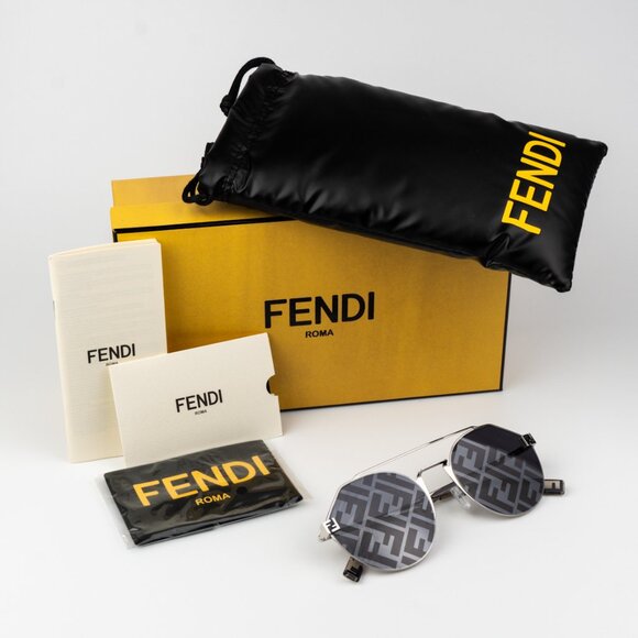 Fendi Women Sunglasses Palladium Blue Silver Mirror Logo Round FE40060U 16X NEW - Picture 1 of 10